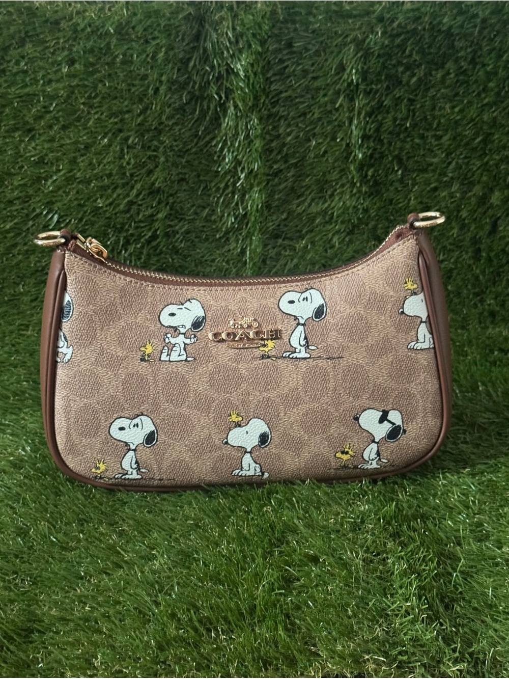 Coach Brown Snoopy Print Mini Shoulder Bag